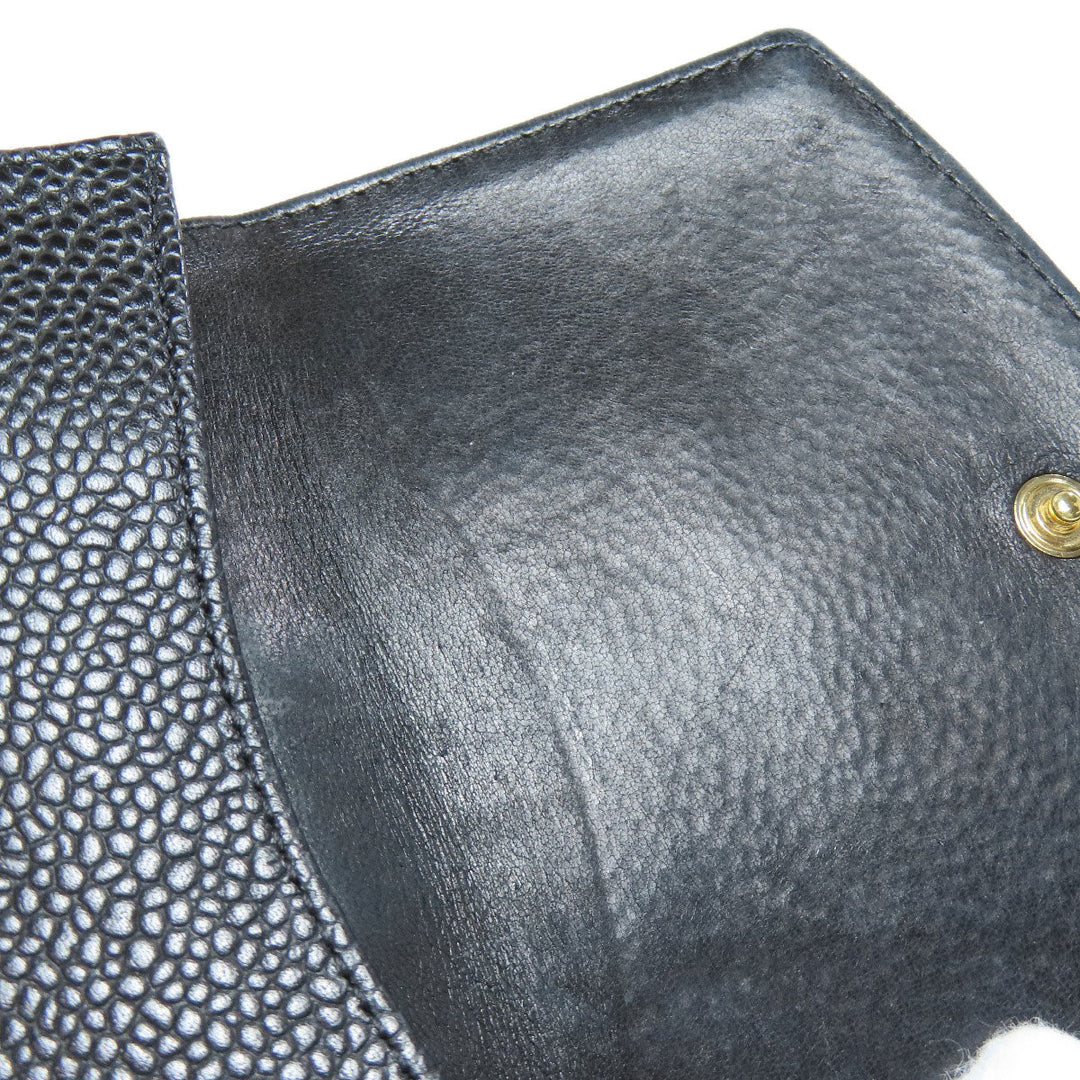 CHANEL Bifold Wallet Caviar skin black COCO Mark W Hook Wallet Gold Metal Women Used Authentic