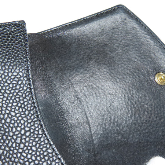 CHANEL Bifold Wallet Caviar skin black COCO Mark W Hook Wallet Gold Metal Women Used Authentic