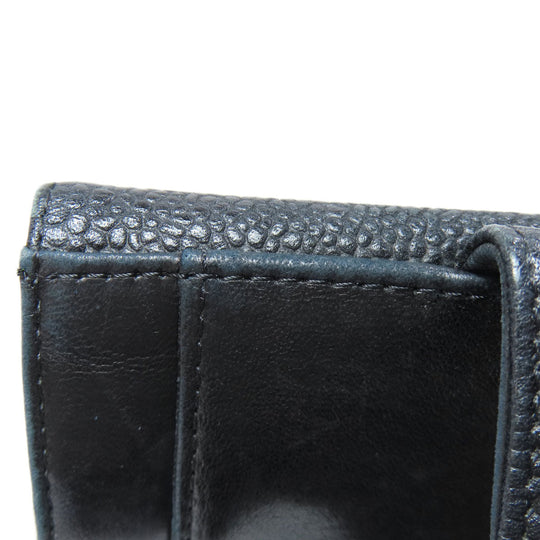 CHANEL Bifold Wallet Caviar skin black COCO Mark W Hook Wallet Gold Metal Women Used Authentic