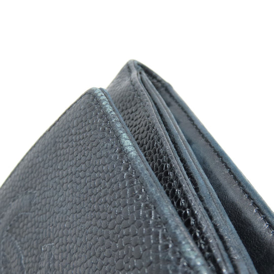 CHANEL Bifold Wallet Caviar skin black COCO Mark W Hook Wallet Gold Metal Women Used Authentic