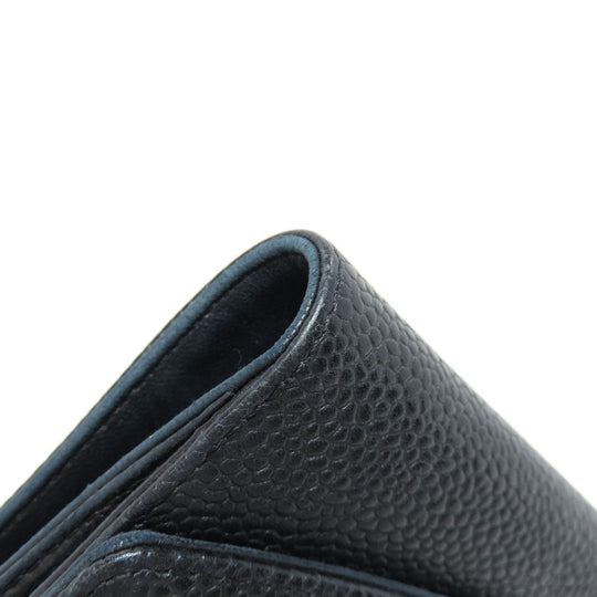 CHANEL Bifold Wallet Caviar skin black COCO Mark W Hook Wallet Gold Metal Women Used Authentic