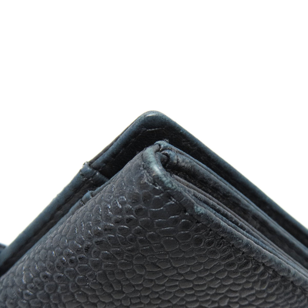 CHANEL Bifold Wallet Caviar skin black COCO Mark W Hook Wallet Gold Metal Women Used Authentic