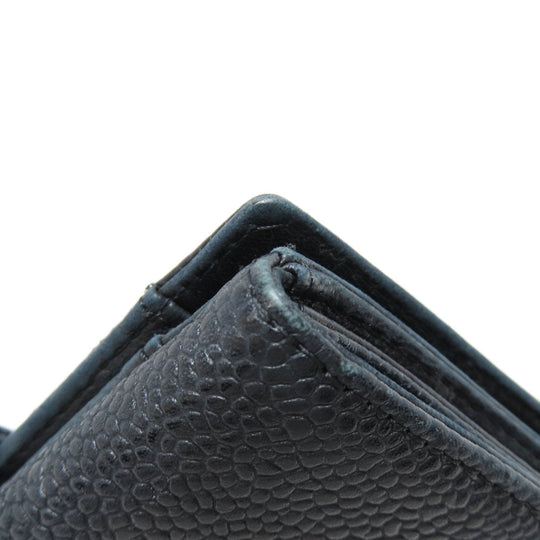 CHANEL Bifold Wallet Caviar skin black COCO Mark W Hook Wallet Gold Metal Women Used Authentic