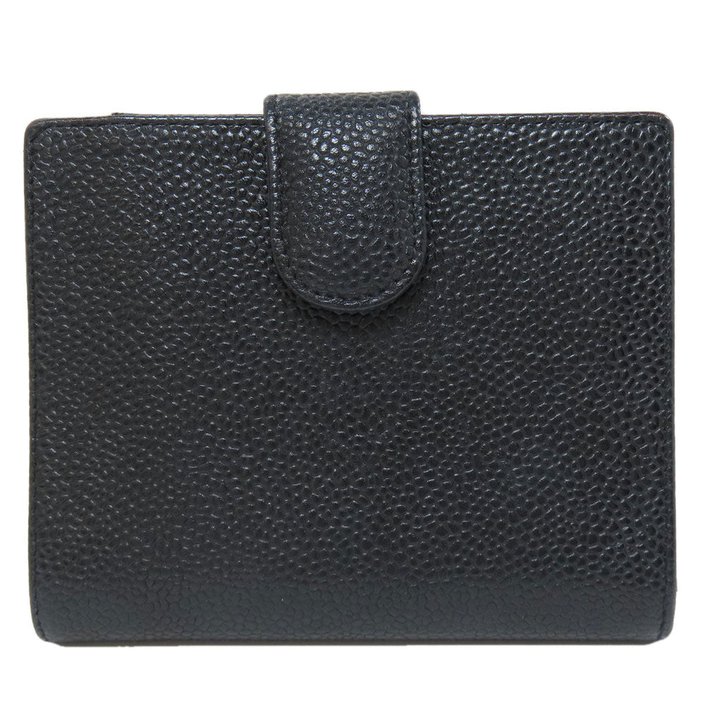 CHANEL Bifold Wallet Caviar skin black COCO Mark W Hook Wallet Gold Metal Women Used Authentic