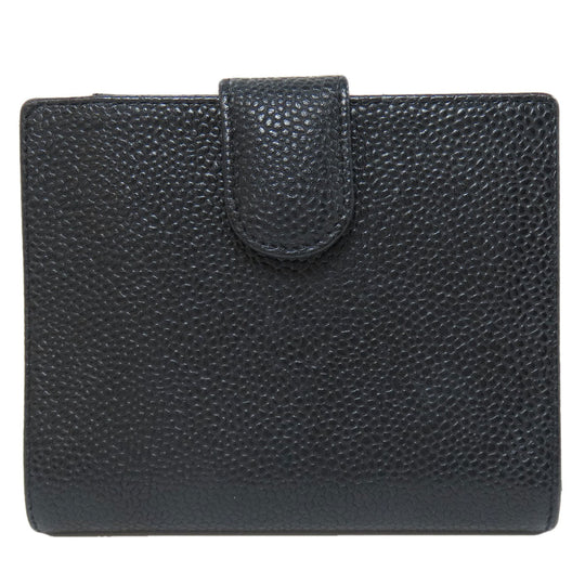 CHANEL Bifold Wallet Caviar skin black COCO Mark W Hook Wallet Gold Metal Women Used Authentic