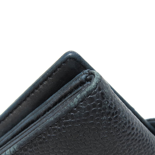 CHANEL Bifold Wallet Caviar skin black COCO Mark W Hook Wallet Gold Metal Women Used Authentic