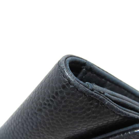 CHANEL Bifold Wallet Caviar skin black COCO Mark W Hook Wallet Gold Metal Women Used Authentic