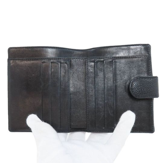CHANEL Bifold Wallet Caviar skin black COCO Mark W Hook Wallet Gold Metal Women Used Authentic