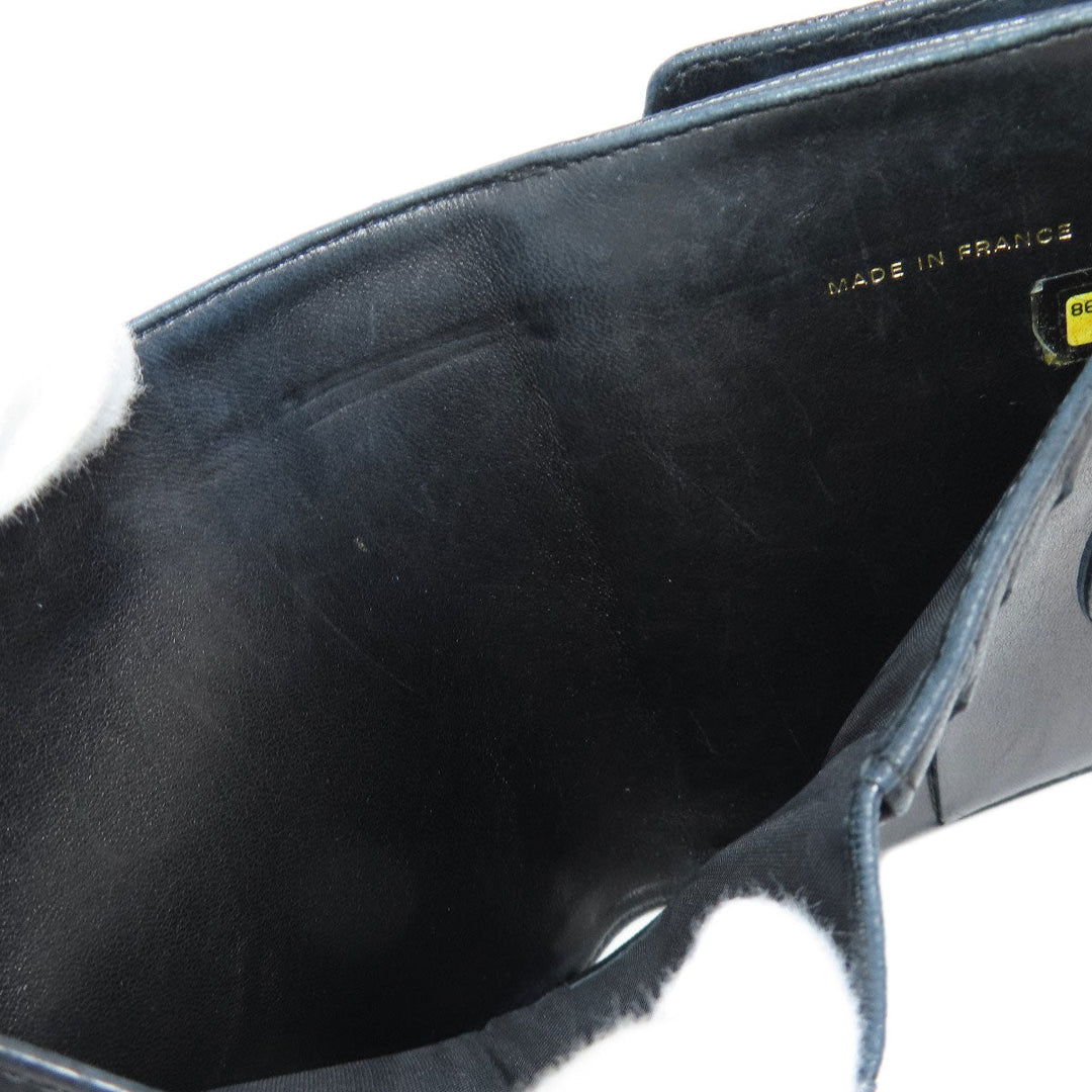 CHANEL Bifold Wallet Caviar skin black COCO Mark W Hook Wallet Gold Metal Women Used Authentic