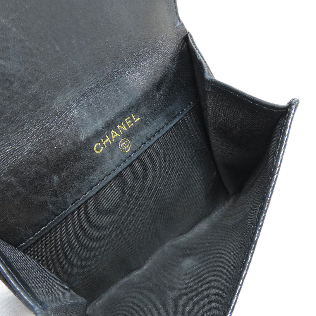 CHANEL Bifold Wallet Caviar skin black COCO Mark W Hook Wallet Gold Metal Women Used Authentic