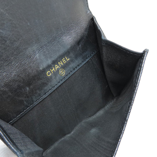 CHANEL Bifold Wallet Caviar skin black COCO Mark W Hook Wallet Gold Metal Women Used Authentic