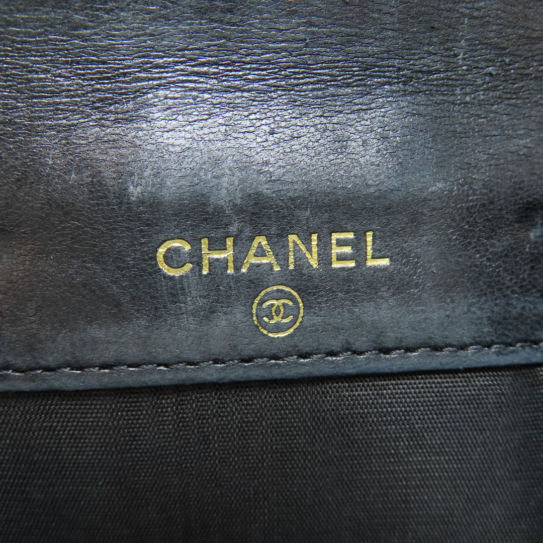 CHANEL Bifold Wallet Caviar skin black COCO Mark W Hook Wallet Gold Metal Women Used Authentic