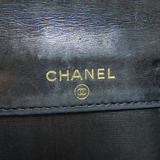 CHANEL Bifold Wallet Caviar skin black COCO Mark W Hook Wallet Gold Metal Women Used Authentic