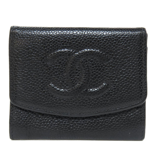 CHANEL Coin case Caviar skin black COCO Mark Gold Metal