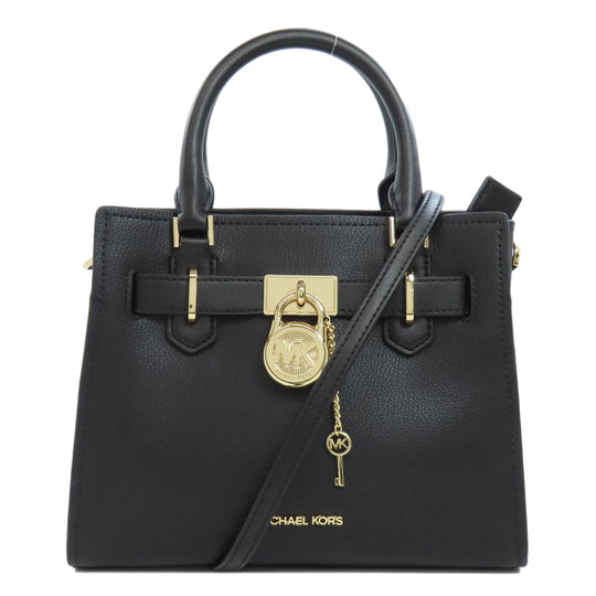 MICHAEL KORS Handbag leather black Hamilton Satchel Small 2WAY Women Used Authentic