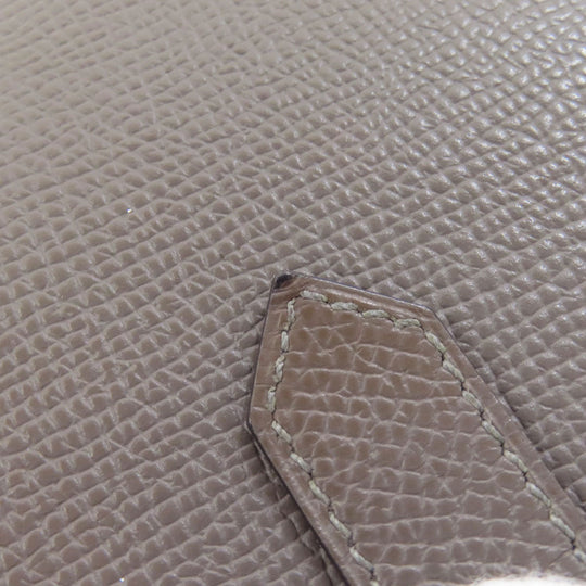 HERMES Long Wallet Purse Epsom gray Bearn Soufflet Ethan Gold Metal Women Used Authentic