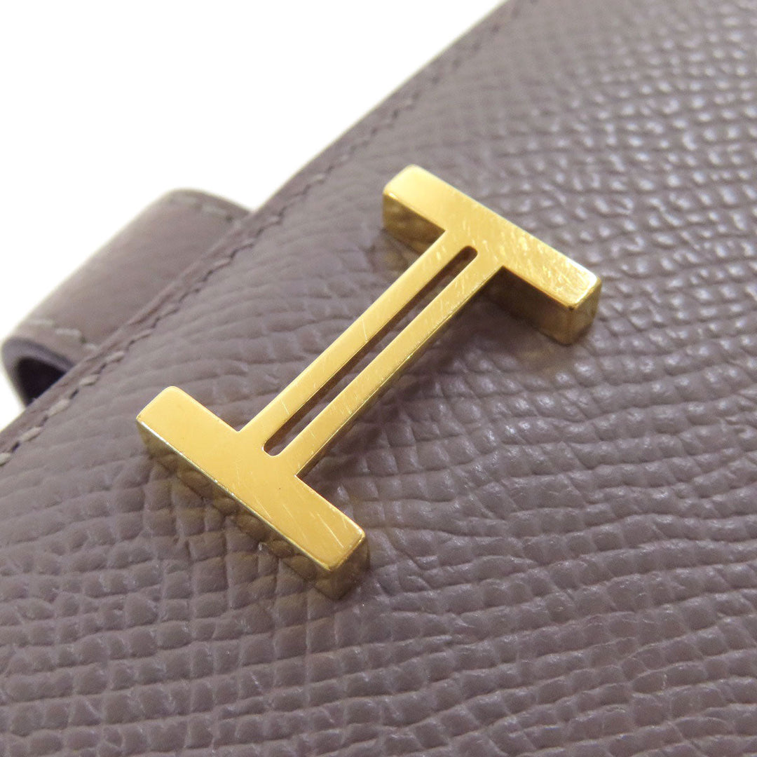 HERMES Long Wallet Purse Epsom gray Bearn Soufflet Ethan Gold Metal Women Used Authentic
