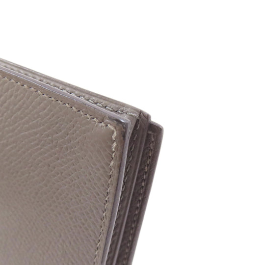 HERMES Long Wallet Purse Epsom gray Bearn Soufflet Ethan Gold Metal Women Used Authentic