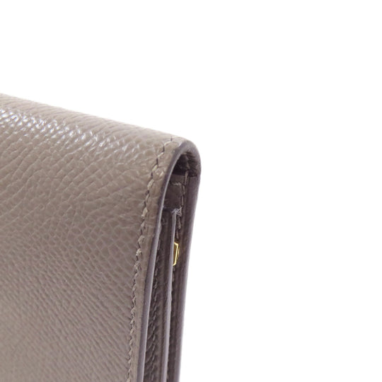 HERMES Long Wallet Purse Epsom gray Bearn Soufflet Ethan Gold Metal Women Used Authentic