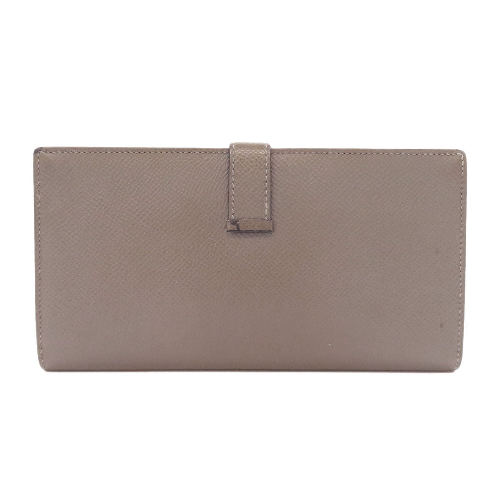 HERMES Long Wallet Purse Epsom gray Bearn Soufflet Ethan Gold Metal Women Used Authentic
