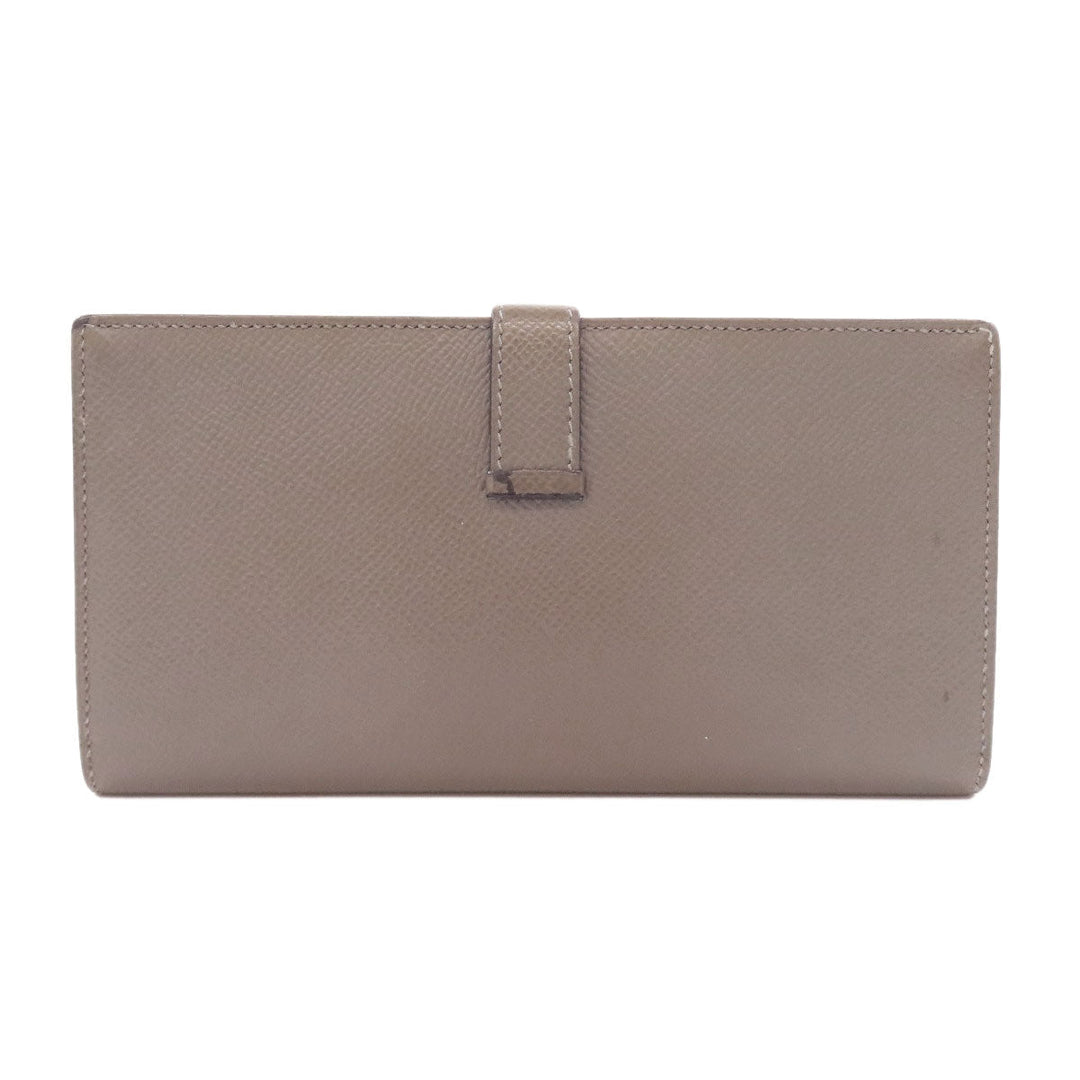 HERMES Long Wallet Purse Epsom gray Bearn Soufflet Ethan Gold Metal Women Used Authentic