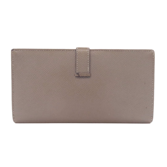 HERMES Long Wallet Purse Epsom gray Bearn Soufflet Ethan Gold Metal Women Used Authentic