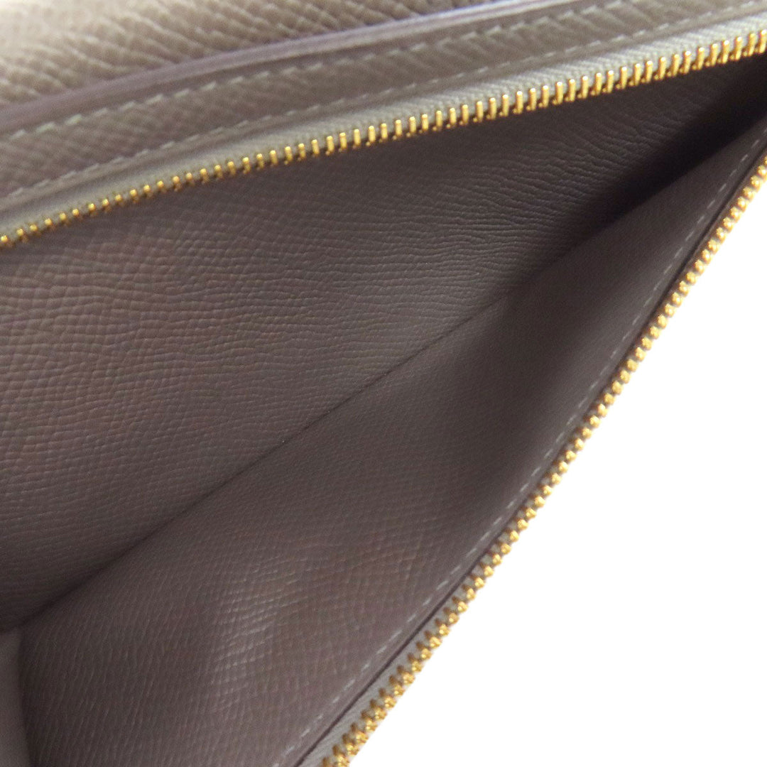 HERMES Long Wallet Purse Epsom gray Bearn Soufflet Ethan Gold Metal Women Used Authentic