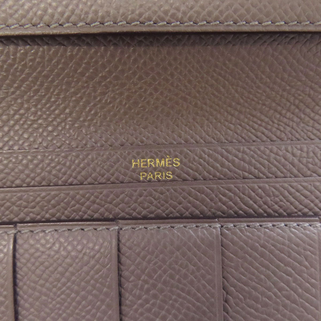 HERMES Long Wallet Purse Epsom gray Bearn Soufflet Ethan Gold Metal Women Used Authentic