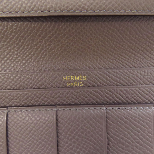 HERMES Long Wallet Purse Epsom gray Bearn Soufflet Ethan Gold Metal Women Used Authentic