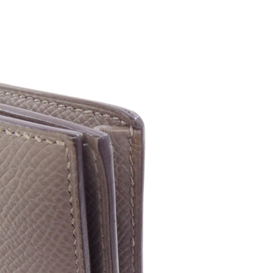 HERMES Long Wallet Purse Epsom gray Bearn Soufflet Ethan Gold Metal Women Used Authentic