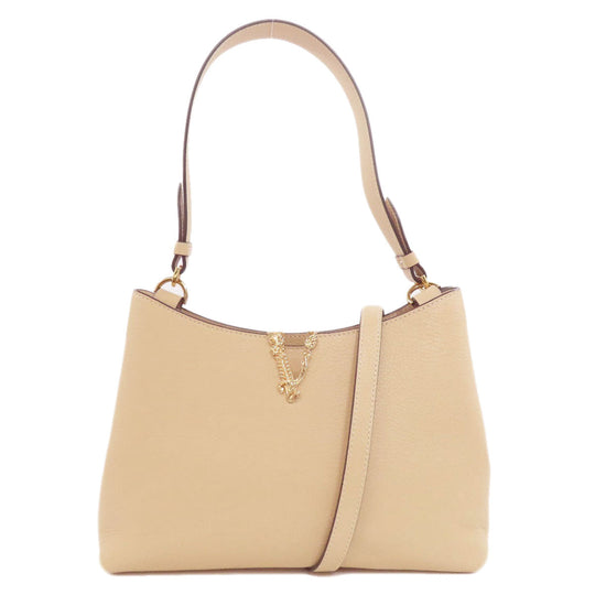 VERSACE Handbag leather beige V logo 2WAY Women Used Authentic