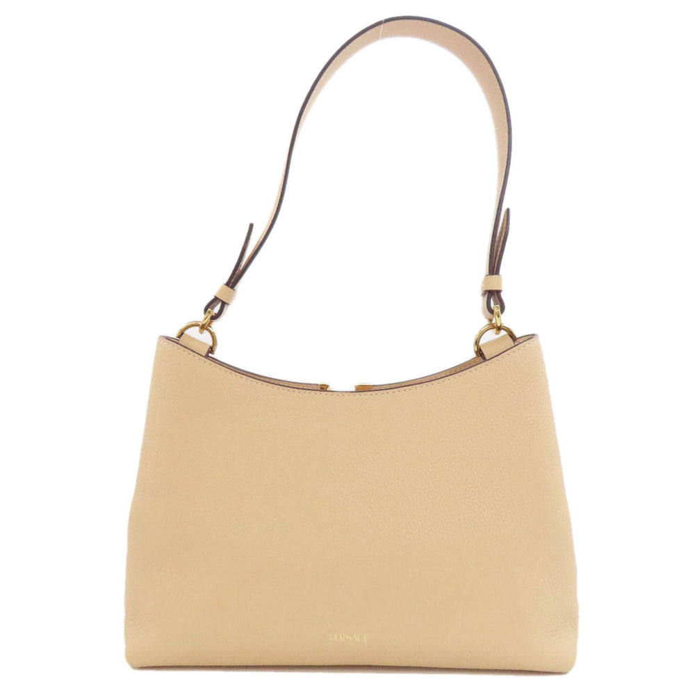 VERSACE Handbag leather beige V logo 2WAY Women Used Authentic
