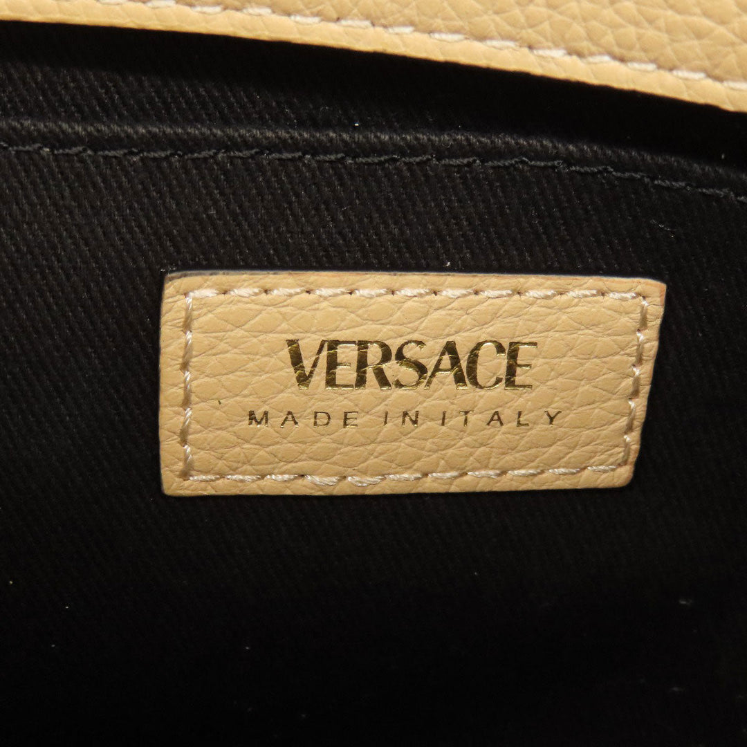 VERSACE Handbag leather beige V logo 2WAY Women Used Authentic