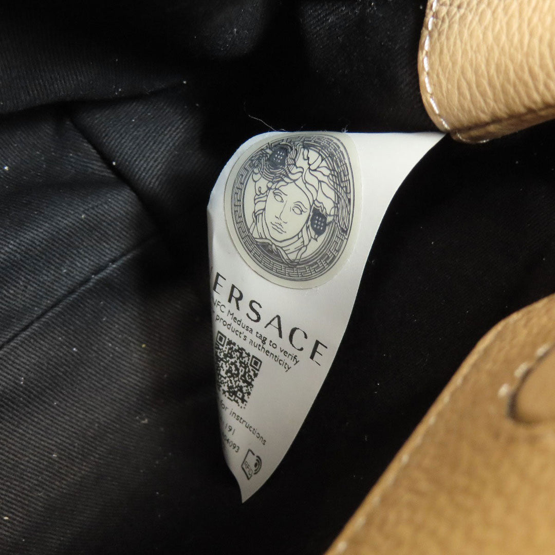 VERSACE Handbag leather beige V logo 2WAY Women Used Authentic