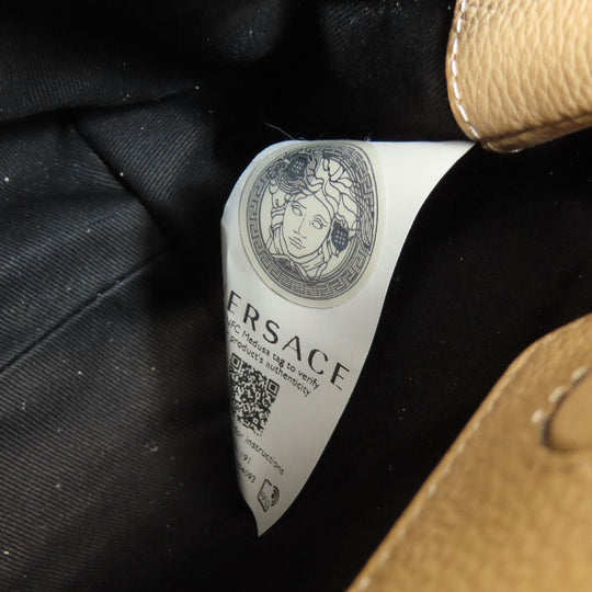 VERSACE Handbag leather beige V logo 2WAY Women Used Authentic