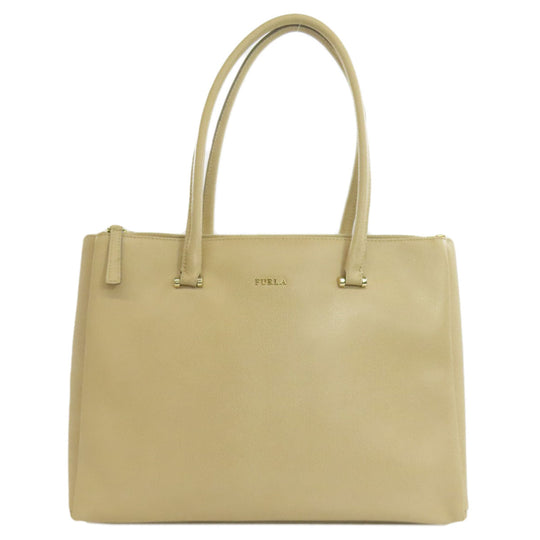 Furla Tote Bag leather beige Double fastener Women Used Authentic