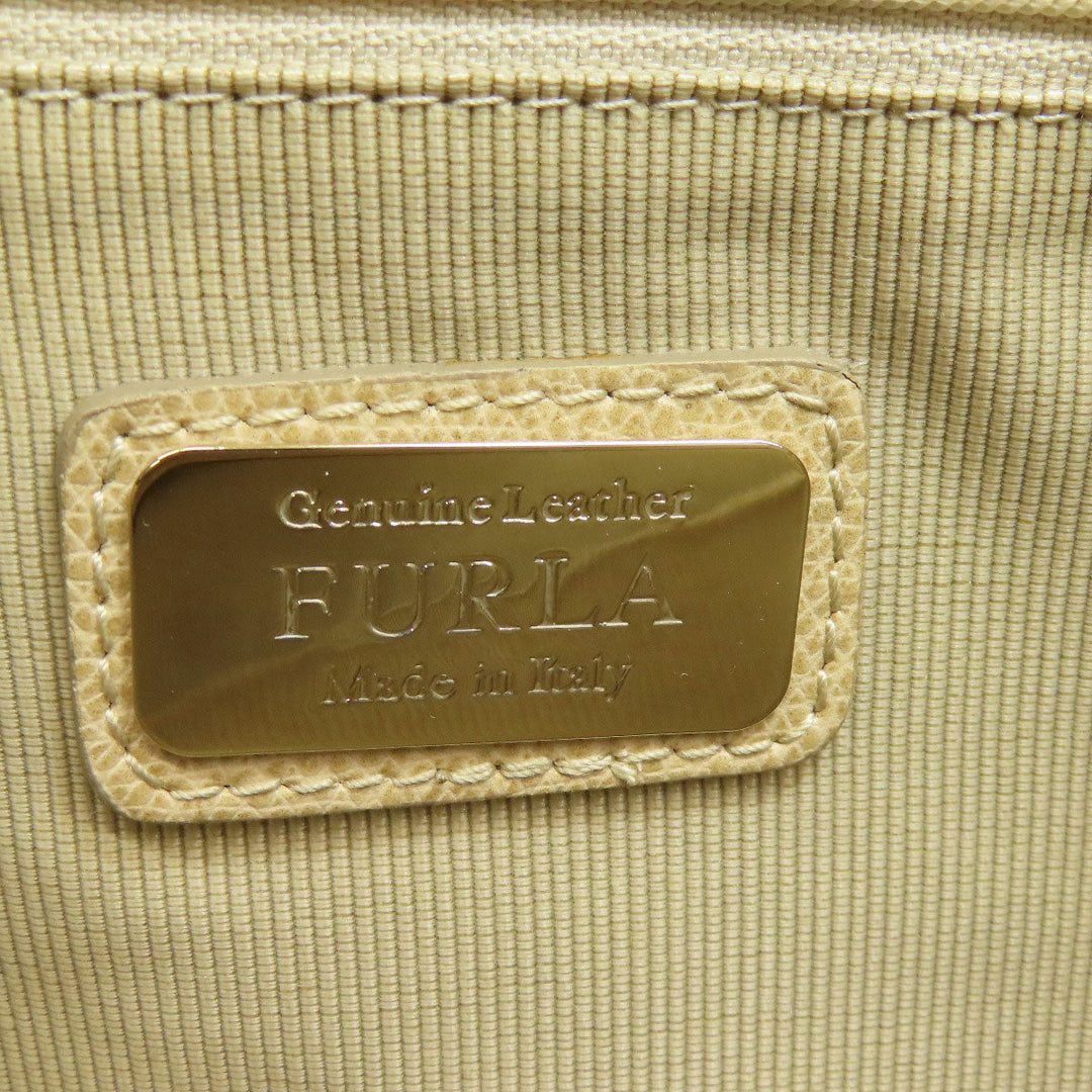 Furla Tote Bag leather beige Double fastener Women Used Authentic