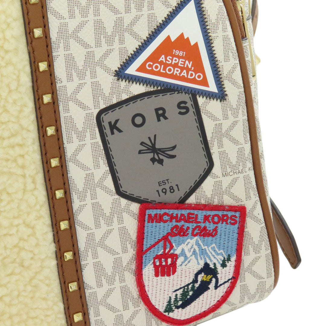 MICHAEL KORS Backpack PVC white MK Signature ASPEN ABBEY MEDIUM Women Used Authentic