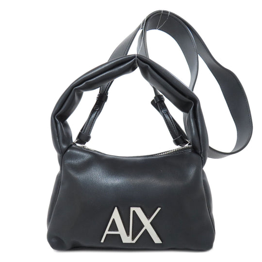 ARMANI EXCHANGE Handbag leather black logo Women Used Authentic