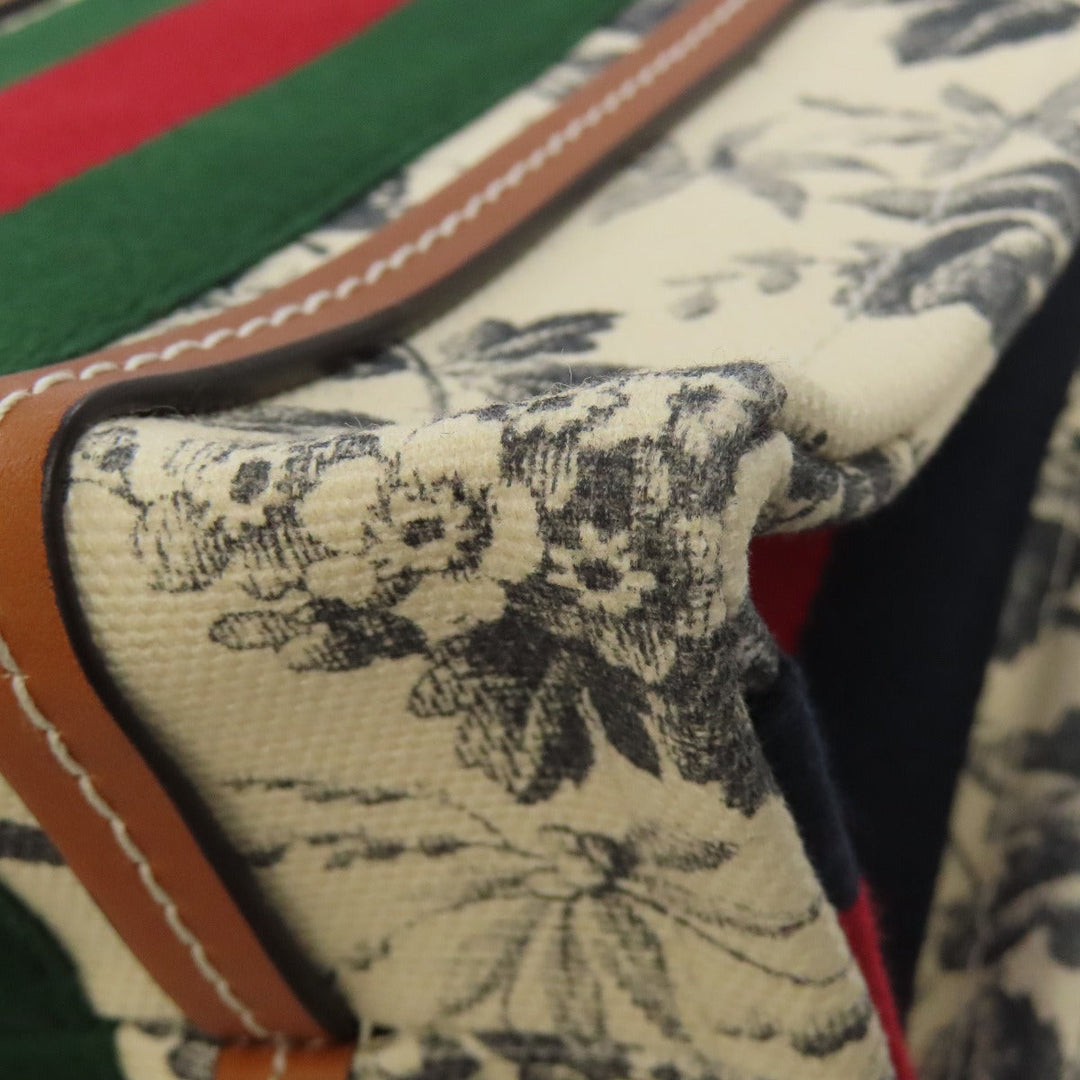 GUCCI Tote Bag 727735 canvas white Interlocking G Floral 2WAY Women Used Authentic
