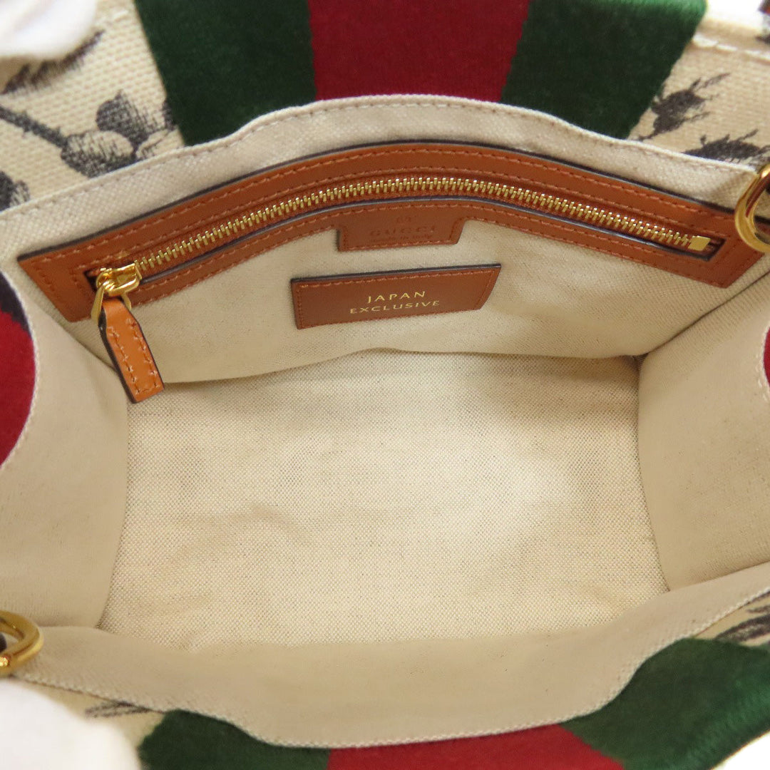GUCCI Tote Bag 727735 canvas white Interlocking G Floral 2WAY Women Used Authentic
