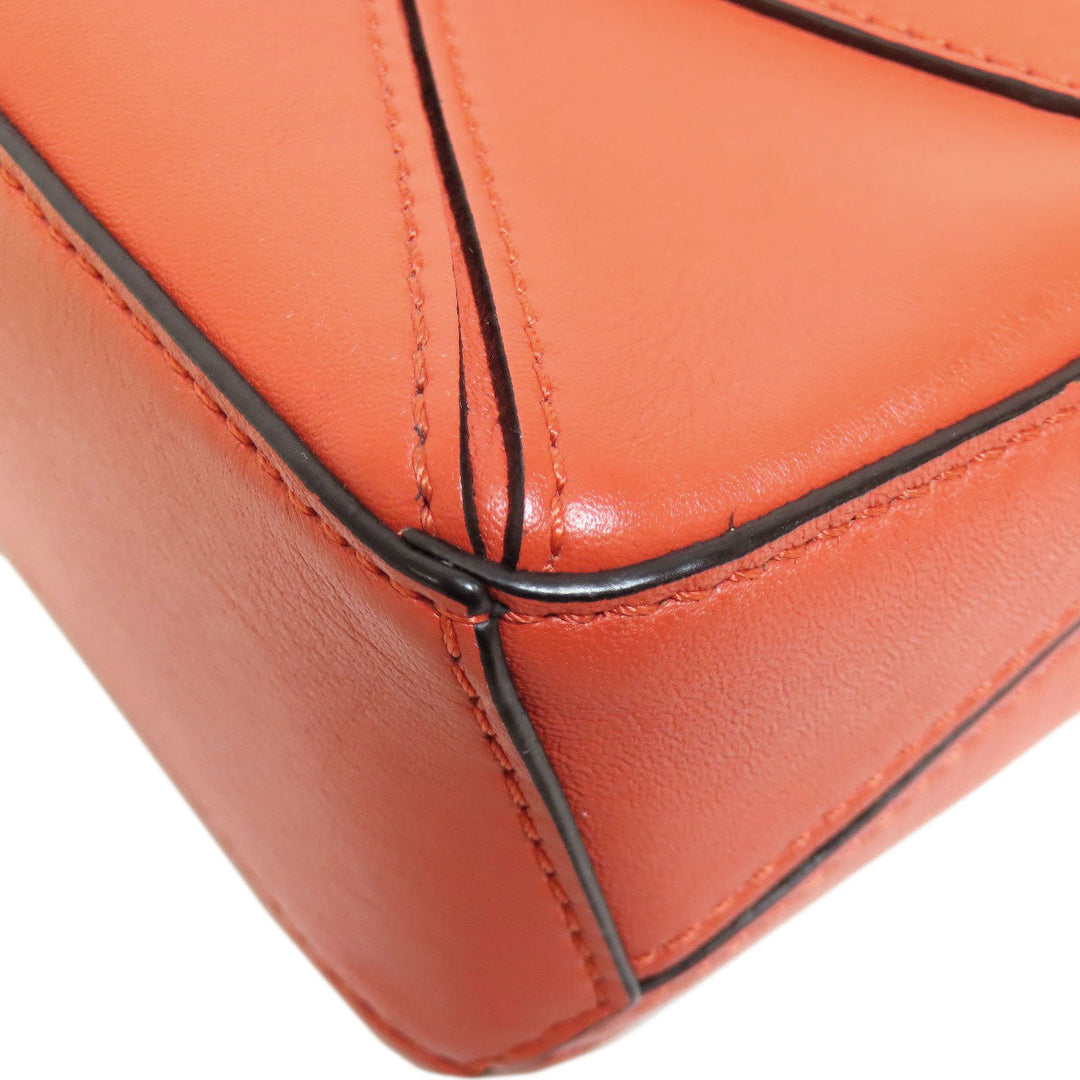 LOEWE Handbag Calfskin Red Puzzle Bag Nano 2WAY Women Used Authentic