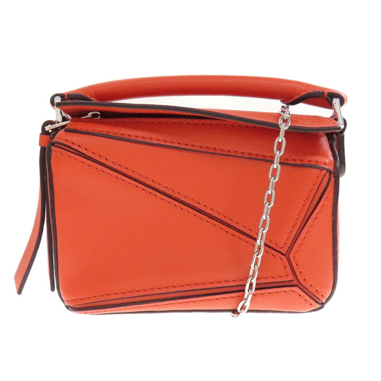 LOEWE Handbag Calfskin Red Puzzle Bag Nano 2WAY Women Used Authentic