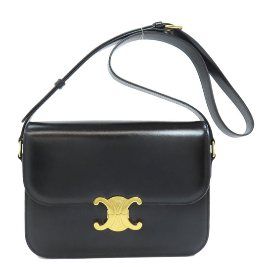 CELINE Shoulder Bag Calfskin black Triomphe Women Used Authentic