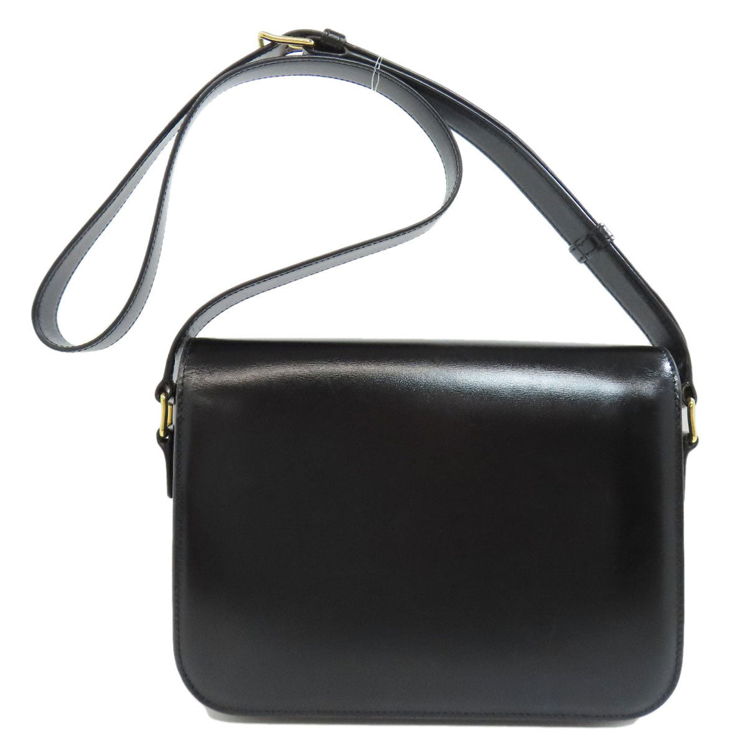 CELINE Shoulder Bag Calfskin black Triomphe Women Used Authentic