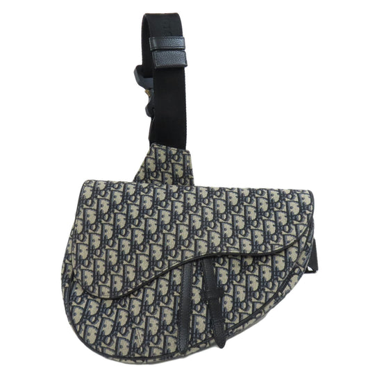 Christian Dior Sling bag canvas Navy Saddle Oblique Women Used Authentic