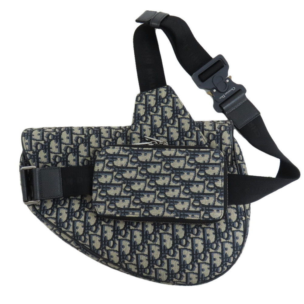 Christian Dior Sling bag canvas Navy Saddle Oblique Women Used Authentic