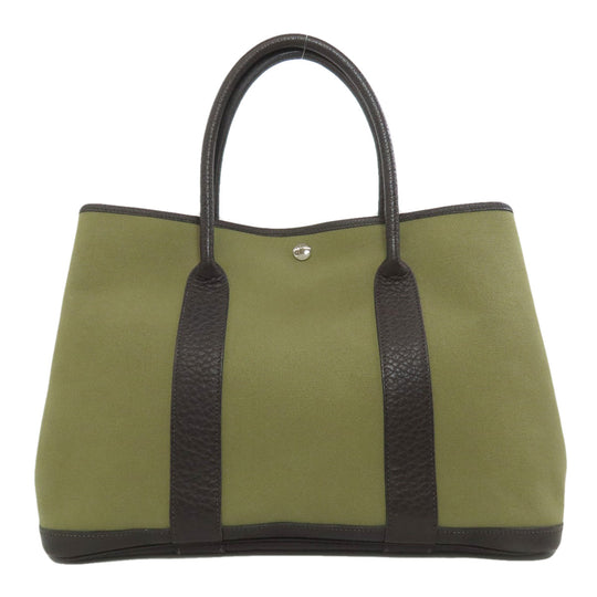 HERMES Tote Bag Towar Officche green Garden Party PM SilverMetal Women Used Authentic