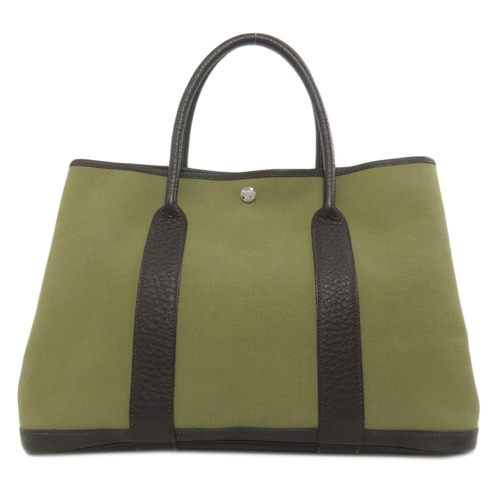 HERMES Tote Bag Towar Officche green Garden Party PM SilverMetal Women Used Authentic
