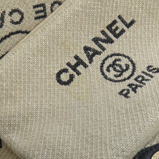 CHANEL Tote Bag canvas beige Deauville Gold Metal